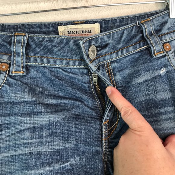MEK Prague Boot Cut Jeans Womens 31x34 Medium Wash Denim Mid Rise Distressed - Picture 6 of 15